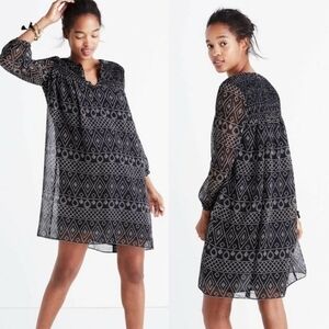 Madewell Smocked Tunic Dress Sheer Long Sleeves Boho Aztec